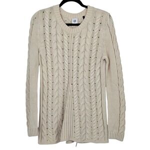 Cabi Women's Medium Cable Knit Lace Up Corset Sweater Open Knit Ivory 3157